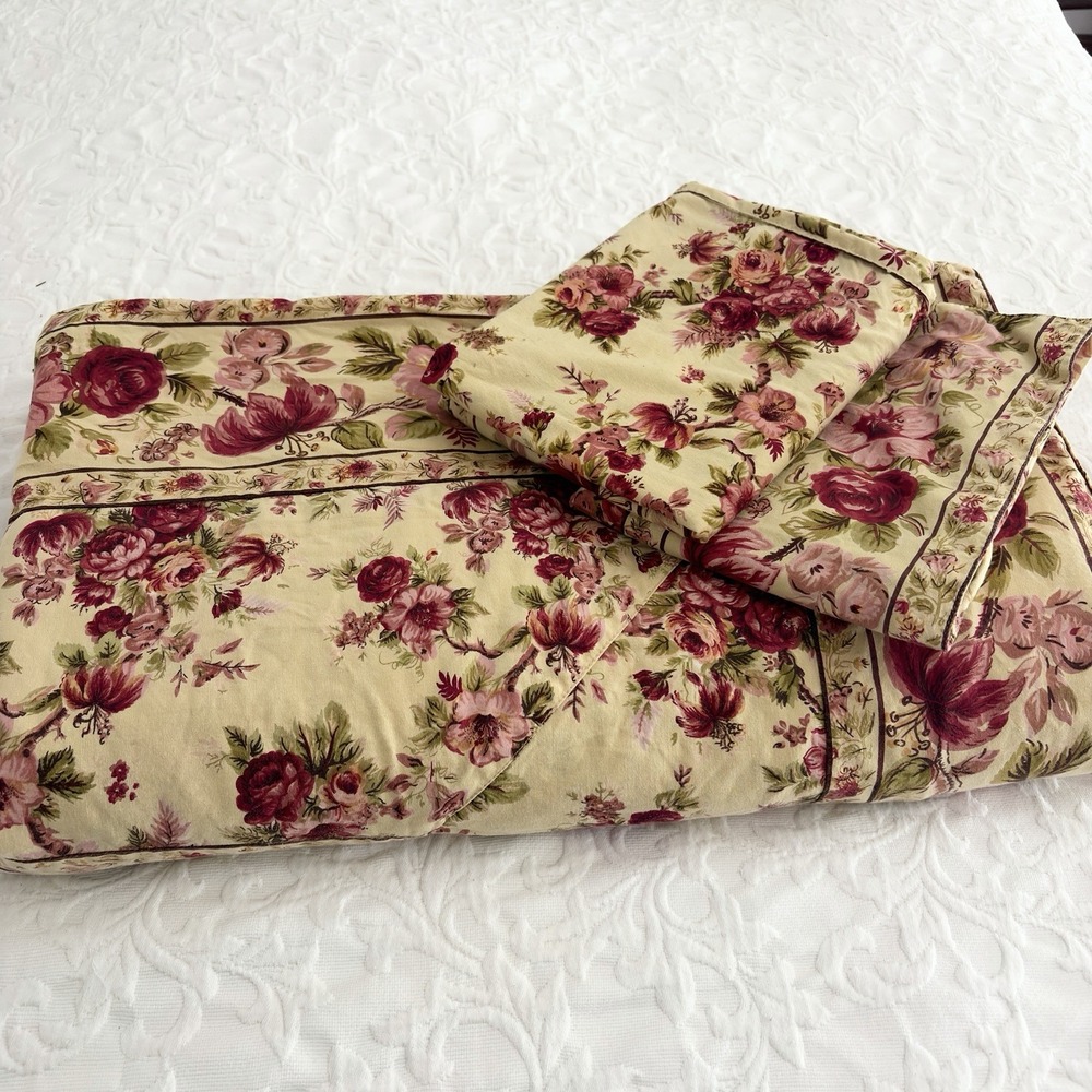 Vtg April Cornell Full - Queen 100% Cotton Duvet Cover Roses Red Pink Cottage